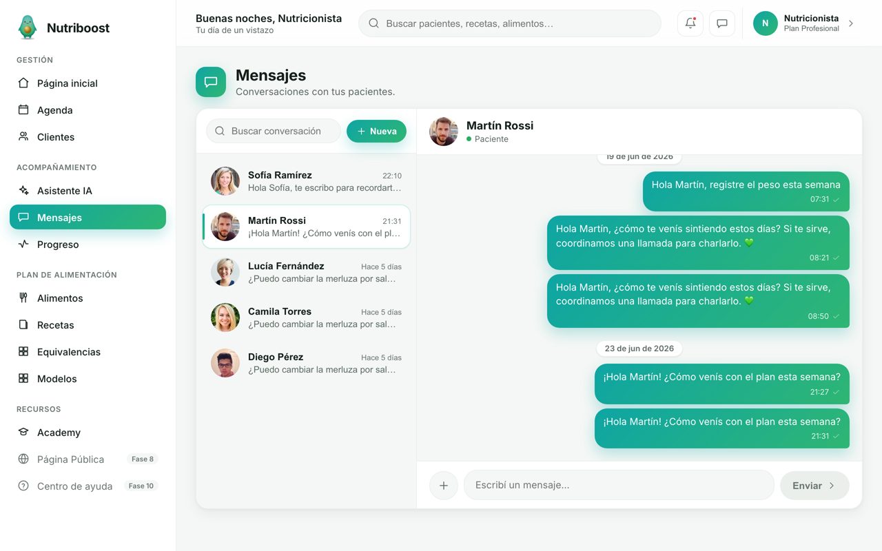 Mensajería con pacientes en Nutriboost